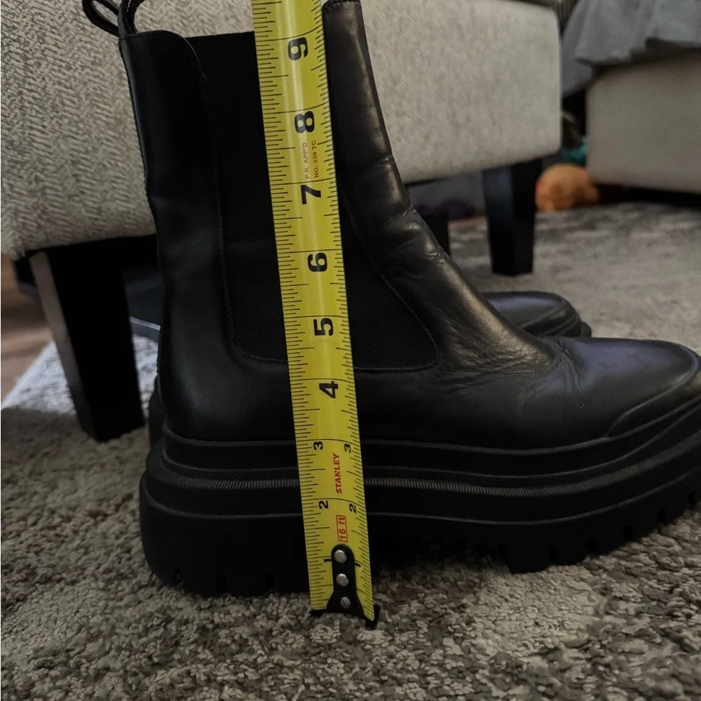 Zara Black Leather Chunky Boots - Picture 4 of 8
